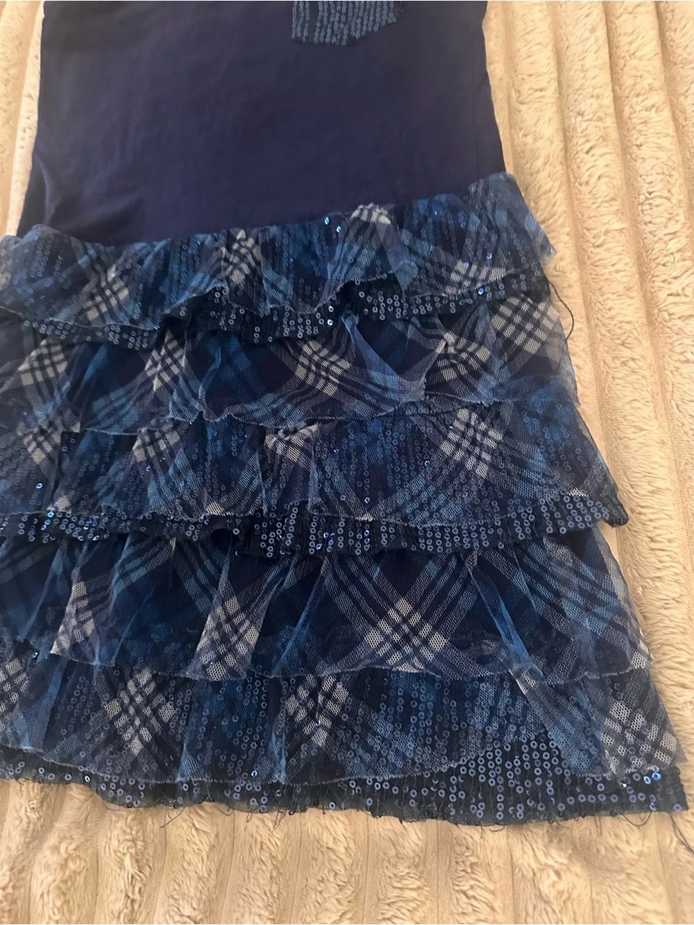 Justice Navy Blue Tiered Ruffle Plaid Dress